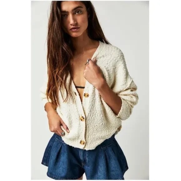 Free People Sweaters - Free People Women Found My Friend Cardi Sweater Cardigan Cropped Cream Medium